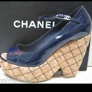 Chanel Patent Leather Cork Wedge Espadrille Platform